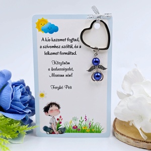 Óvó néniknek ajándék - Angyalkás kulcstartó ajándékkártyán, Táska & Tok, Kulcstartó & Táskadísz, Kulcstartó, Ékszerkészítés, MESKA