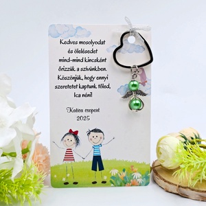 Óvó néniknek ajándék - Angyalkás kulcstartó ajándékkártyán, Táska & Tok, Kulcstartó & Táskadísz, Kulcstartó, Ékszerkészítés, MESKA