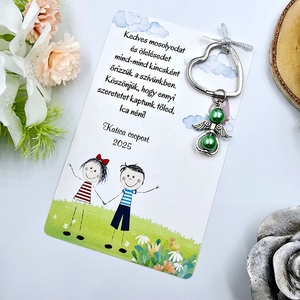 Óvó néniknek ajándék - Angyalkás kulcstartó ajándékkártyán - táska & tok - kulcstartó & táskadísz - kulcstartó - Meska.hu