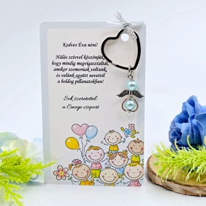 Óvó néniknek ajándék - Angyalkás kulcstartó ajándékkártyán, Táska & Tok, Kulcstartó & Táskadísz, Kulcstartó, Ékszerkészítés, MESKA