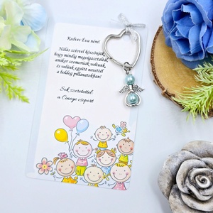 Óvó néniknek ajándék - Angyalkás kulcstartó ajándékkártyán - táska & tok - kulcstartó & táskadísz - kulcstartó - Meska.hu