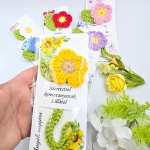 Anyák napjára ajándék - Horgolt virágos könyvjelző ajándékkártyával, Könyv & Zene, Könyvjelző, Horgolás, MESKA