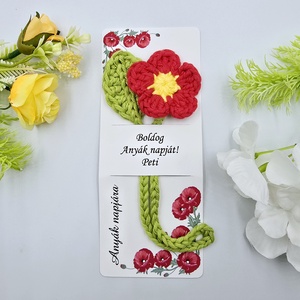 Anyák napjára ajándék - Horgolt virágos könyvjelző ajándékkártyával - könyv & zene - könyvjelző - Meska.hu
