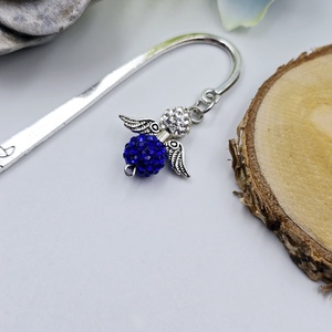 Királykék-ezüstös shamballagyöngy angyalkás könyvjelző - könyv & zene - könyvjelző - Meska.hu