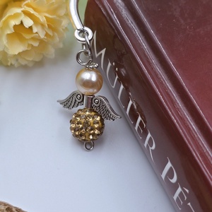 Bronzszínű shamballagyöngy angyalkás könyvjelző - könyv & zene - könyvjelző - Meska.hu