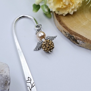 Bronzszínű shamballagyöngy angyalkás könyvjelző - könyv & zene - könyvjelző - Meska.hu