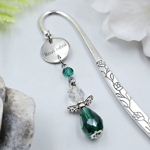 Zöld angyalkás, egyedi névvel gravírozott könyvjelző - könyv & zene - könyvjelző - Meska.hu