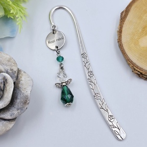 Zöld angyalkás, egyedi névvel gravírozott könyvjelző - Meska.hu