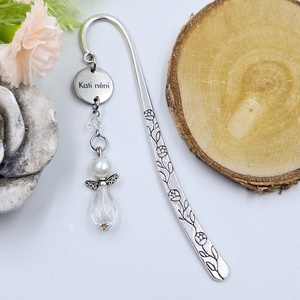 Fehér angyalkás, egyedi névvel gravírozott könyvjelző - Meska.hu