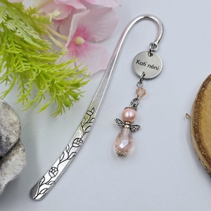 Rózsaszín angyalkás, egyedi névvel gravírozott könyvjelző - Meska.hu