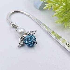 Türkizkék-fehér shamballa- és teklagyöngy angyalkás könyvjelző - könyv & zene - könyvjelző - Meska.hu