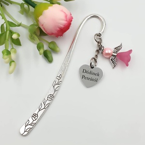 Gravírozott könyvjelző egyedi felirattal, pink angyalkával, Könyv & Zene, Könyvjelző, Gyöngyfűzés, gyöngyhímzés, Ékszerkészítés, MESKA