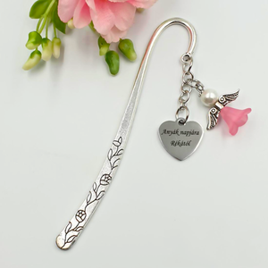 Gravírozott könyvjelző egyedi felirattal, rózsaszín angyalkával, Könyv & Zene, Könyvjelző, Gyöngyfűzés, gyöngyhímzés, Ékszerkészítés, MESKA