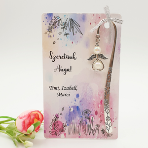 Anyák napi ajándék - Angyalkás könyvjelző ajándékkártyán - Szeretünk anya!, Könyv & Zene, Könyvjelző, Ékszerkészítés, MESKA