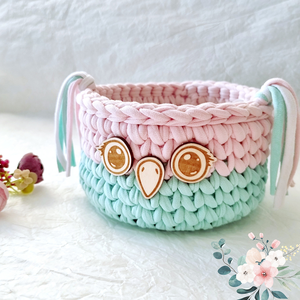 Horgolt bagoly tárolókosár egyedi felirattal. Ajándék gyerekeknek, Baba - mama, Babaszobabútor, Játéktároló, Horgolás, Gravírozás, pirográfia, MESKA