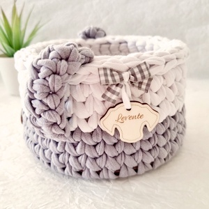 Horgolt kutya tárolókosár egyedi felirattal. Ajándék gyerekeknek - baba - mama - babaszobabútor - játéktároló - Meska.hu