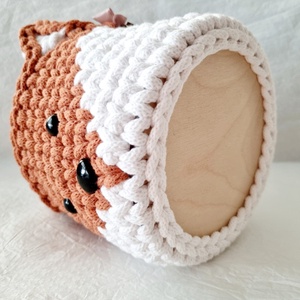 Horgolt róka tárolókosár egyedi felirattal. Ajándék gyerekeknek - baba - mama - babaszobabútor - játéktároló - Meska.hu