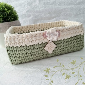 Horgolt tárolókosár egyedi felirattal. Ajándék anyák napjára, Otthon & Életmód, Tárolás & Rendszerezés, Tárolókosár, Horgolás, Gravírozás, pirográfia, MESKA