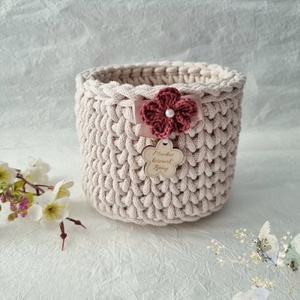 Horgolt tárolókosár egyedi felirattal. Ajándék anyák napjára, Otthon & Életmód, Tárolás & Rendszerezés, Tárolókosár, Horgolás, Gravírozás, pirográfia, MESKA
