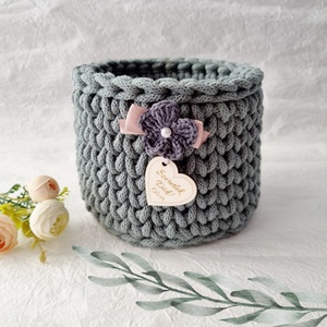 Horgolt tárolókosár egyedi felirattal. Ajándék anyák napjára, Otthon & Életmód, Tárolás & Rendszerezés, Tárolókosár, Horgolás, Gravírozás, pirográfia, MESKA