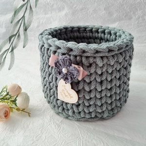 Horgolt tárolókosár egyedi felirattal. Ajándék anyák napjára - otthon & életmód - tárolás & rendszerezés - tárolókosár - Meska.hu