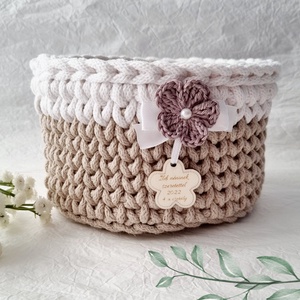 Horgolt tárolókosár egyedi felirattal. Ajándék anyák napjára, Otthon & Életmód, Tárolás & Rendszerezés, Tárolókosár, Horgolás, Gravírozás, pirográfia, MESKA