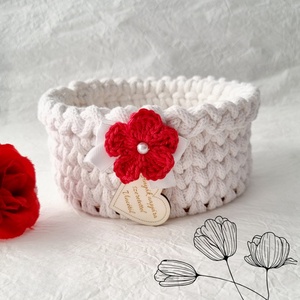 Horgolt tárolókosár egyedi felirattal. Ajándék anyák napjára, Otthon & Életmód, Tárolás & Rendszerezés, Tárolókosár, Horgolás, Gravírozás, pirográfia, MESKA