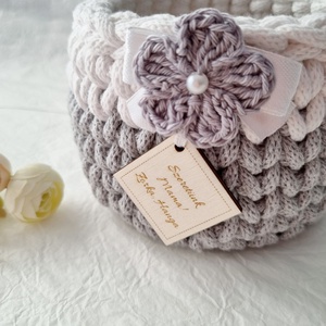 Horgolt tárolókosár egyedi felirattal. Ajándék anyák napjára - otthon & életmód - tárolás & rendszerezés - tárolókosár - Meska.hu