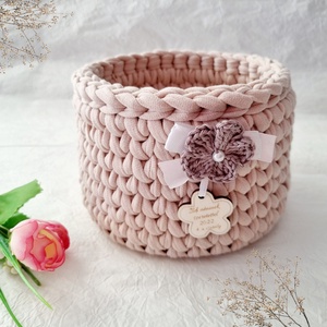 Horgolt tárolókosár egyedi felirattal. Ajándék anyák napjára, Otthon & Életmód, Tárolás & Rendszerezés, Tárolókosár, Horgolás, Gravírozás, pirográfia, MESKA