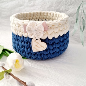 Horgolt tárolókosár egyedi felirattal. Ajándék anyák napjára, Otthon & Életmód, Tárolás & Rendszerezés, Tárolókosár, Horgolás, Gravírozás, pirográfia, MESKA