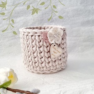 Horgolt tárolókosár egyedi felirattal. Ajándék anyák napjára, Otthon & Életmód, Tárolás & Rendszerezés, Tárolókosár, Horgolás, Gravírozás, pirográfia, MESKA