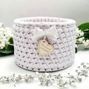 Horgolt tárolókosár egyedi felirattal. Ajándék anyák napjára, Otthon & Életmód, Tárolás & Rendszerezés, Tárolókosár, Horgolás, Gravírozás, pirográfia, MESKA