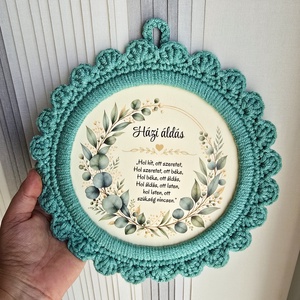 Házi áldás kézzel horgolt szegéllyel- 24 cm - otthon & életmód - vallás - házi áldás - Meska.hu