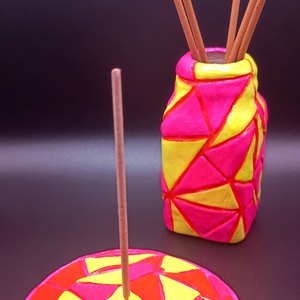 Neon absztrakt füstölő szett, Otthon & Életmód, Dekoráció, Spiritualitás, Füstölő és füstölőtartó, Gyurma, Festészet, MESKA