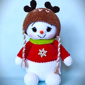 Horgolt hóember rénszarvas sapkában - Meska.hu