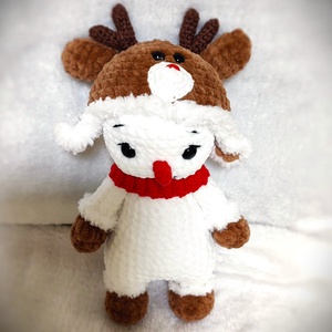 Horgolt plüss hóember rénszarvas sapkában - játék & sport - plüssállat & játékfigura - plüss mesefigurák - Meska.hu