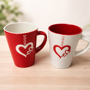 Szerelmes bögrepár � piros-fehér szív mintával, Művészet, Szobor, Kerámia, Kerámia, MESKA