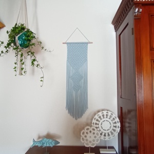Elegáns kék makramé falikép - Meska.hu