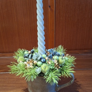 Karácsonyi bögredísz gyertyával, Karácsony, Adventi díszek, Adventi asztaldísz, Virágkötés, MESKA