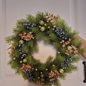 Karácsonyi kopogtató zöld, kék, arany színben - karácsony - adventi díszek - adventi ajtódísz - Meska.hu