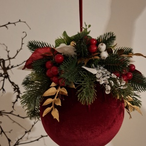 Nagyméretű, gazdagon díszített bordó bársony függődísz - karácsony - karácsonyi lakásdekoráció - karácsonyi lakásdíszek - Meska.hu