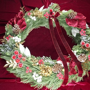 Nagyméretű, gazdagon díszített karácsonyi kopogtató - karácsony - adventi díszek - adventi ajtódísz - Meska.hu