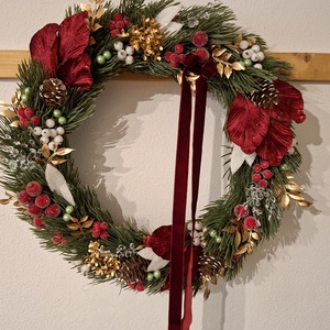 Nagyméretű, gazdagon díszített karácsonyi kopogtató - karácsony - adventi díszek - adventi ajtódísz - Meska.hu