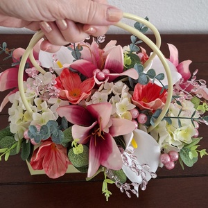 Vidám, elegáns ballagási, születésnapi, névnapi virágtáska. - otthon & életmód - virágdekoráció - virágok - virágbox - Meska.hu