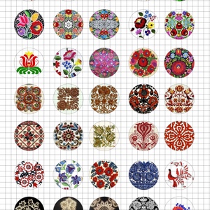 NÉPI MOTÍVUMOK  Kör alakú digitális montázs 30 x 30mm 35db - Meska.hu