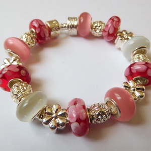 Málnás epres - Pandora stílusú karkötő, Ékszer, Karkötő, Bogyós karkötő, Ékszerkészítés, MESKA