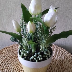 Fehér tulipánok - otthon & életmód - dekoráció - asztal és polc dekoráció - asztaldísz - Meska.hu