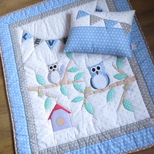 Baglyos patchwork takaró szett - otthon & életmód - babaszoba, gyerekszoba - Meska.hu