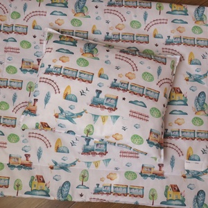 Ovis ágynemű kispárnával-vonatok és repülők, Játék & Sport, Ovis felszerelés, Ovis ágynemű, Varrás, MESKA