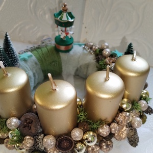 Arany gyertyás adventi  - karácsony - adventi díszek - adventi gyertyadíszek és koszorúdíszek - Meska.hu